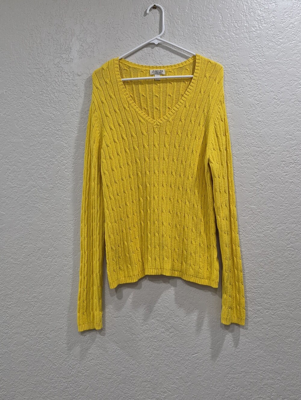 St John Bay Vibrant Yellow Cable Knit V-Neck Sweater XL